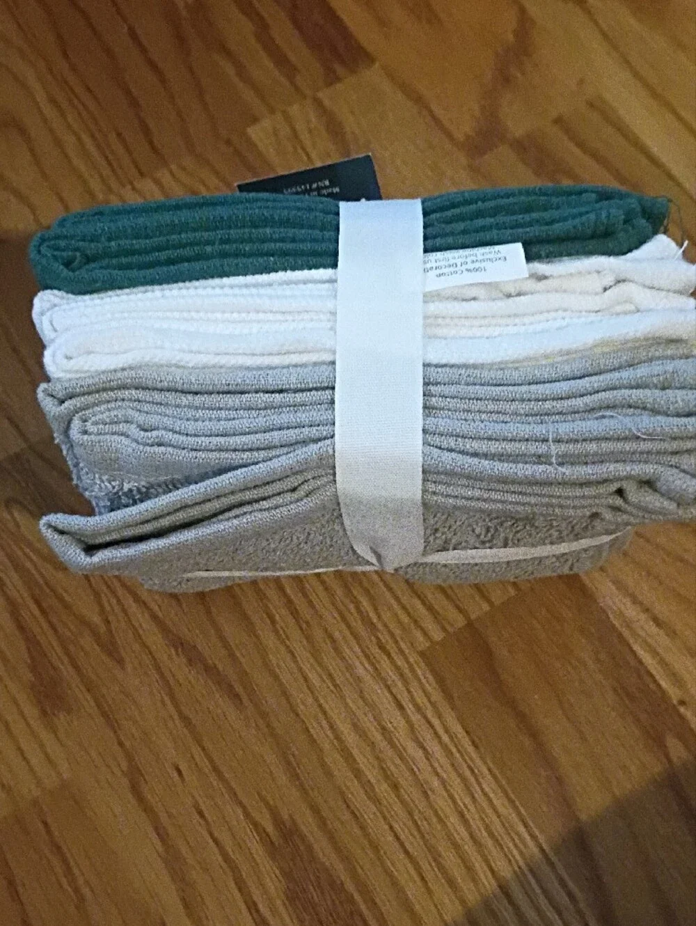 Set of Eight Cotton Wash Cloths - Dark Teal, White, Light Gray